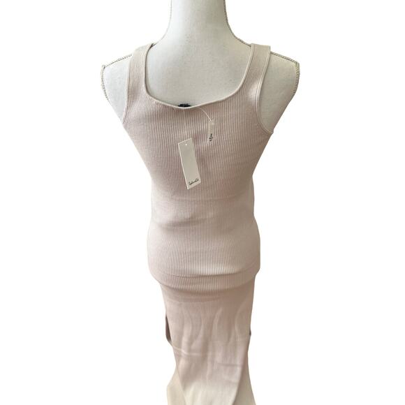 Splendid Ribbed Knit Maxi Double Slit Skirt & Tank Top Set Ecru M - Picture 4 of 6
